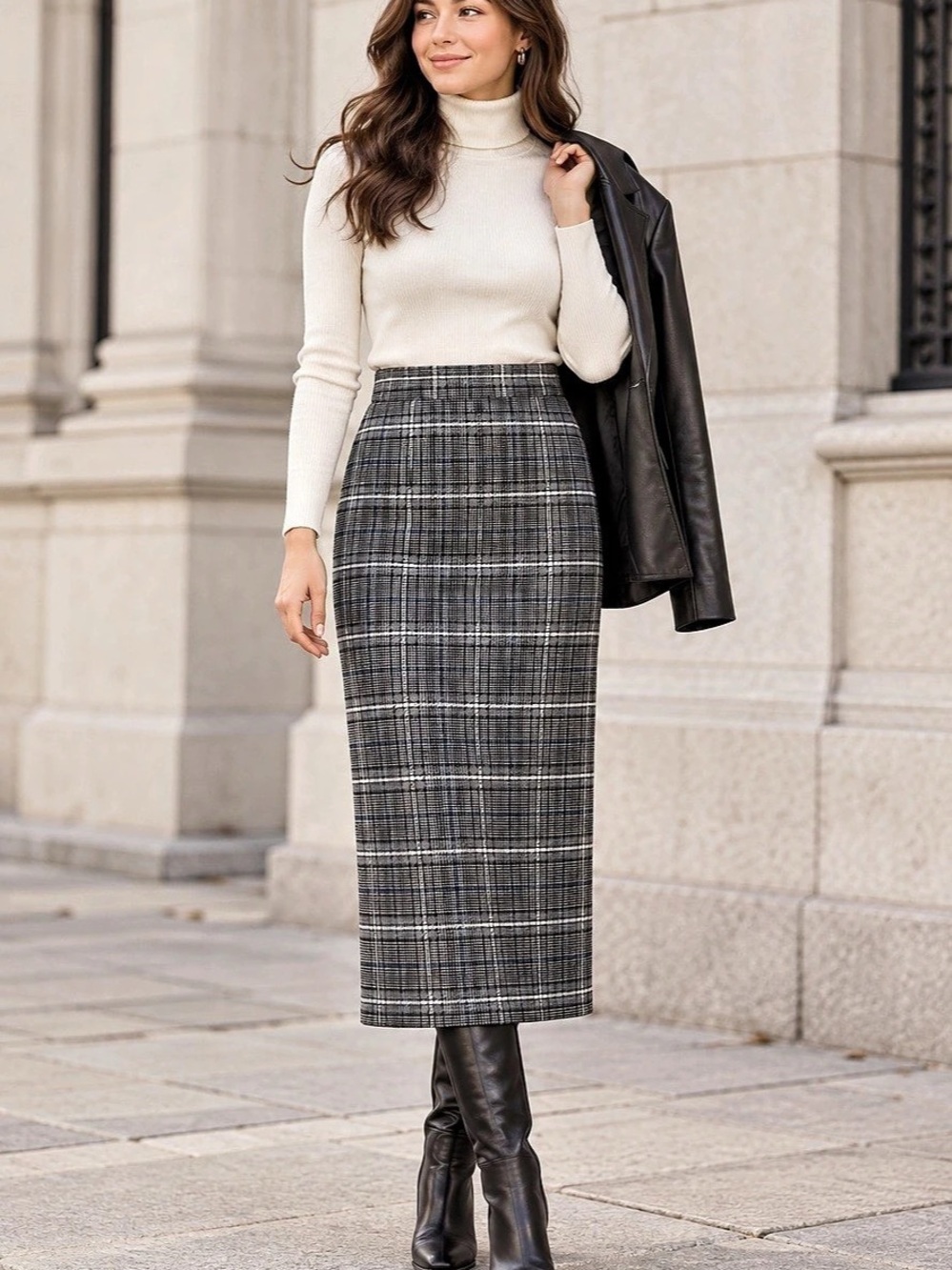 Plaid Straight Midi Skirt Size | Lined Back Slit Size US 6 (approx)